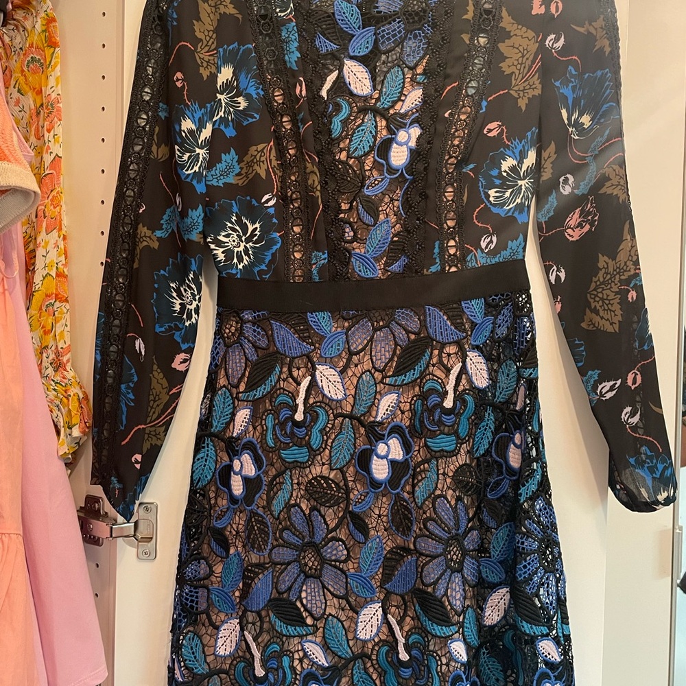 Self-Portrait Blue Floral Appliqué Sheath Dress